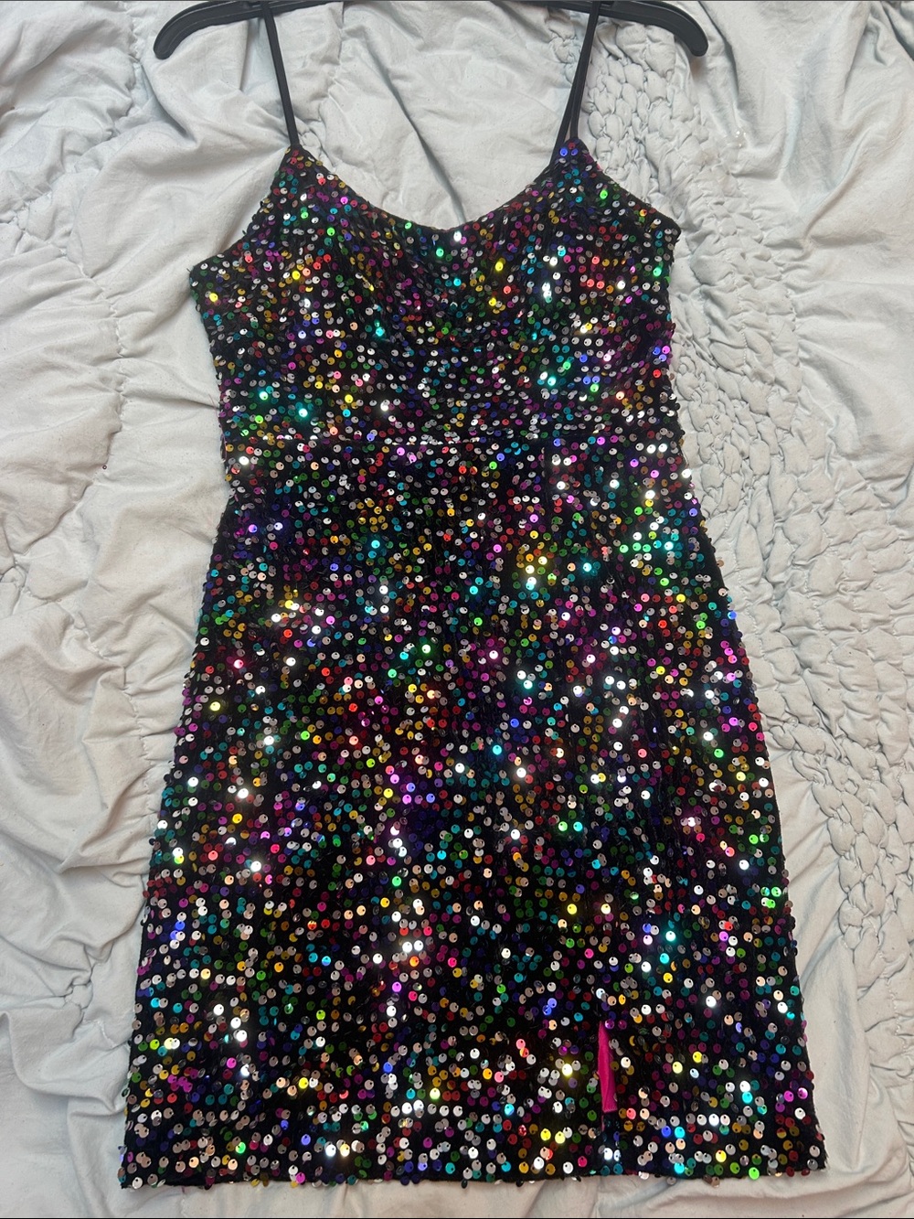 Black Multi-Color Sequin Mini Dress with Spaghetti Straps